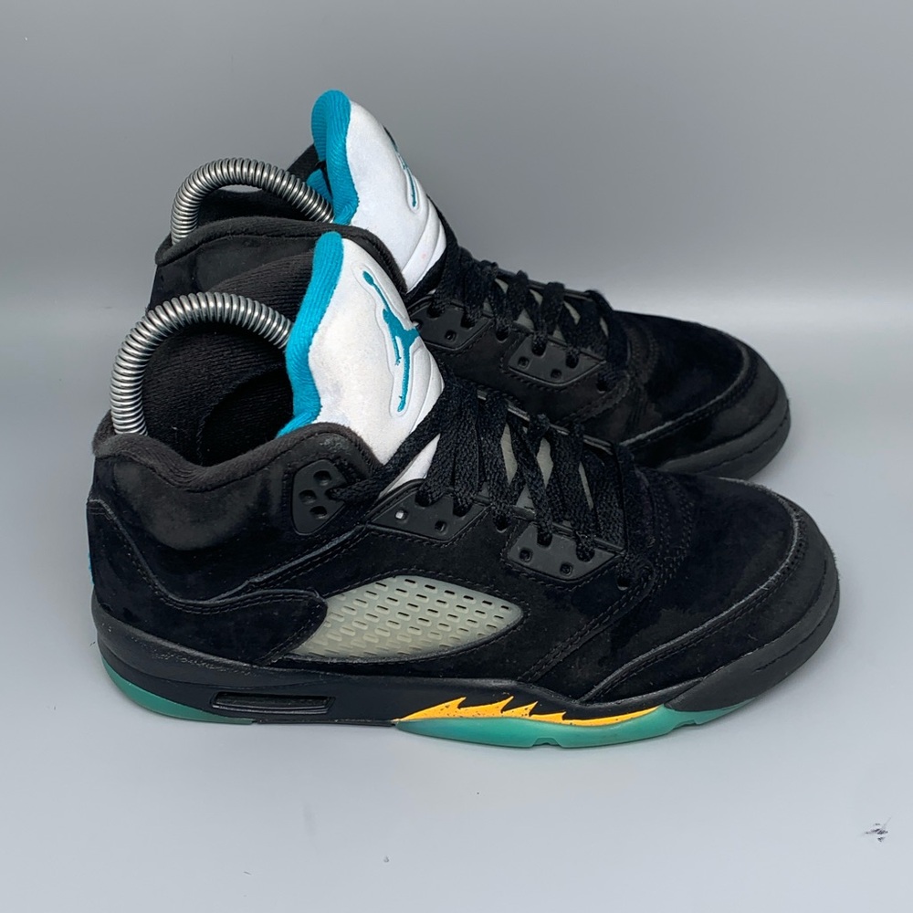 Air Jordan 5 Retro Aqua 440888-047 GS Black Aqua Yellow Youth Sz 4Y Women’s 5.5